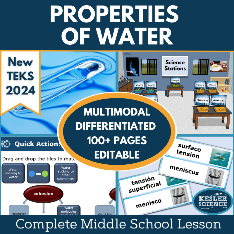 Properties of Water Complete Science Lesson - New TEKS 8.6C
