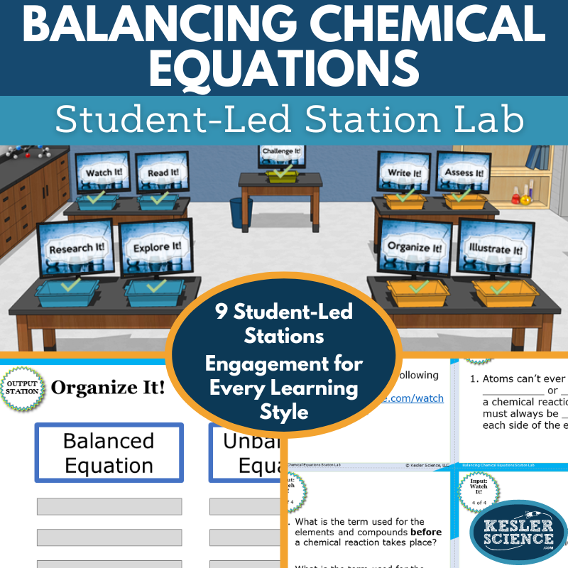 Balancing Chemical Equations Station Lab - Grades 6-8 – Kesler Science ...