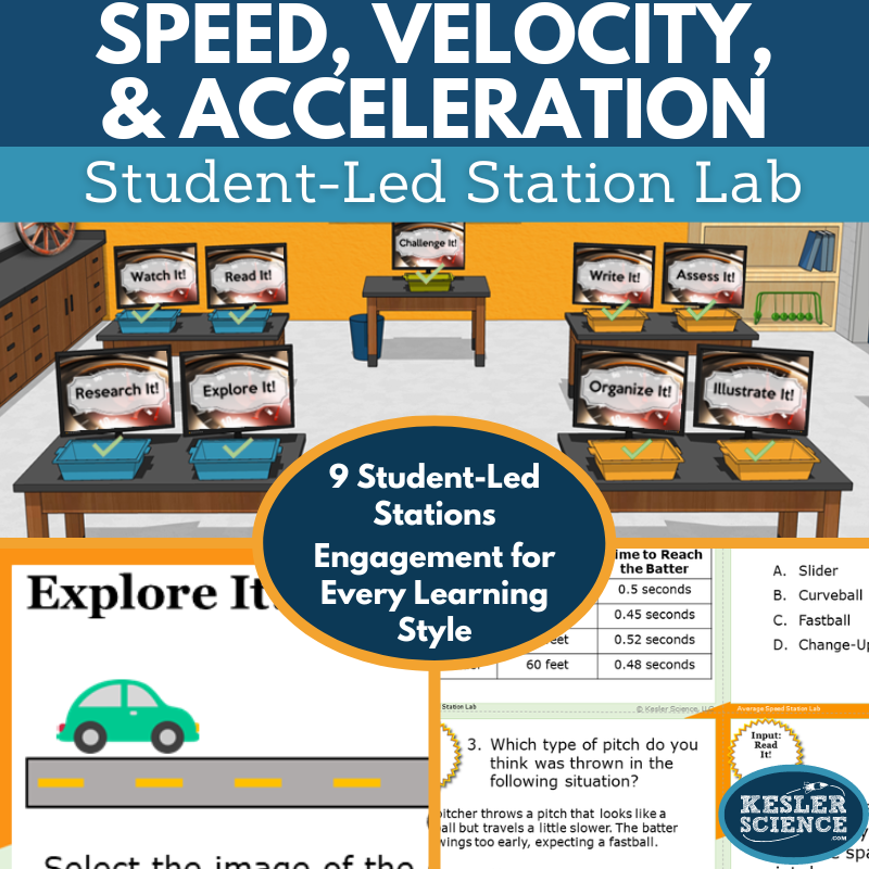 Speed, Velocity, Acceleration Station Lab - Gr MS, Print, Virtual