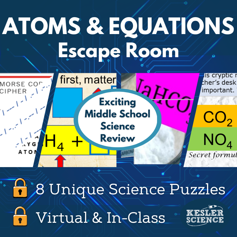 Counting Atoms, Balancing Equations Escape Room - 6th 7th 8th Grade Science Review Activity