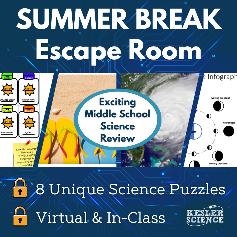 Summer Break Escape Room - 6th 7th 8th Grade Science Review Activity