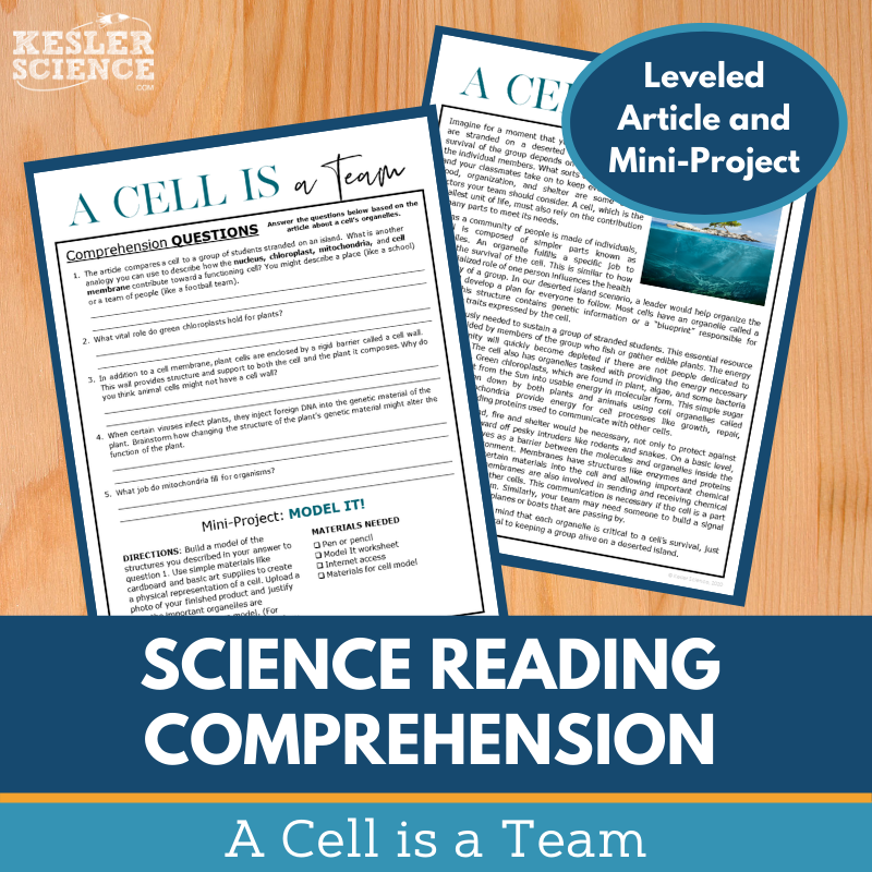 MS 6th 7th 8th Science Reading Comprehension Passages - VOL. 3 - A Cell is a Team