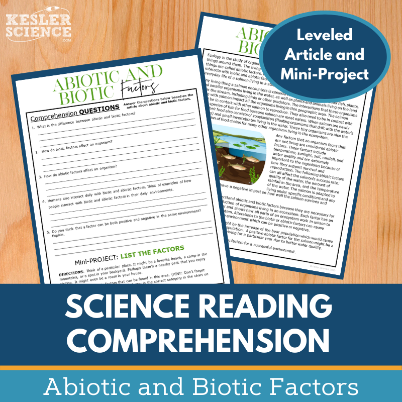 MS 6th 7th 8th Science Reading Comprehension Passages - VOL. 3 - Abiotic and Biotic Factors