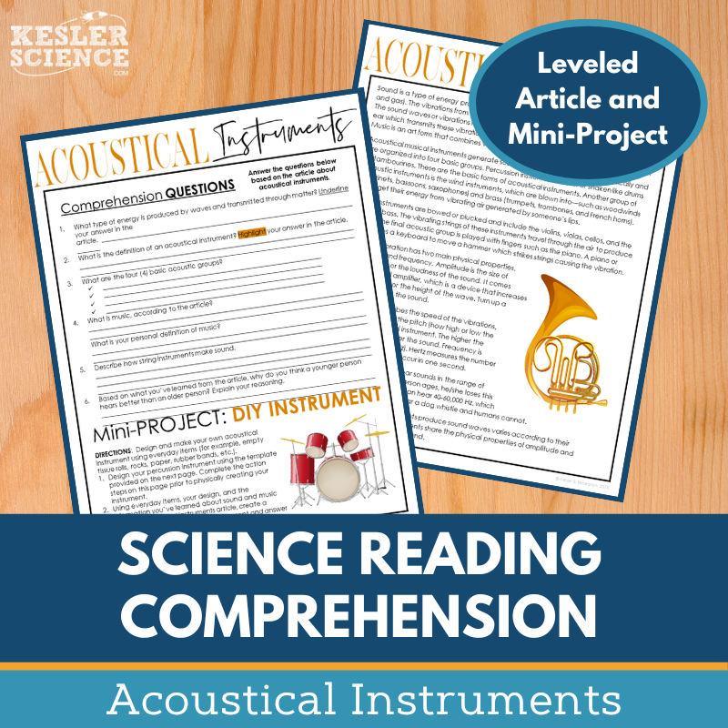 MS 6th 7th 8th Science Reading Comprehension Passages - Acoustical Instruments