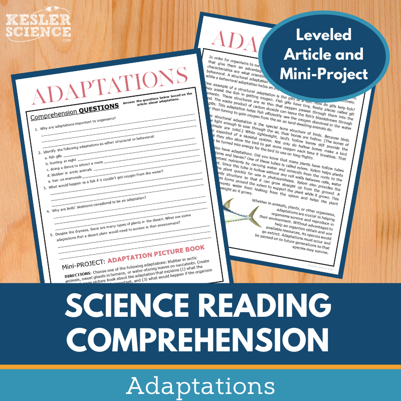 MS 6th 7th 8th Science Reading Comprehension Passages - VOL. 3 - Adaptations