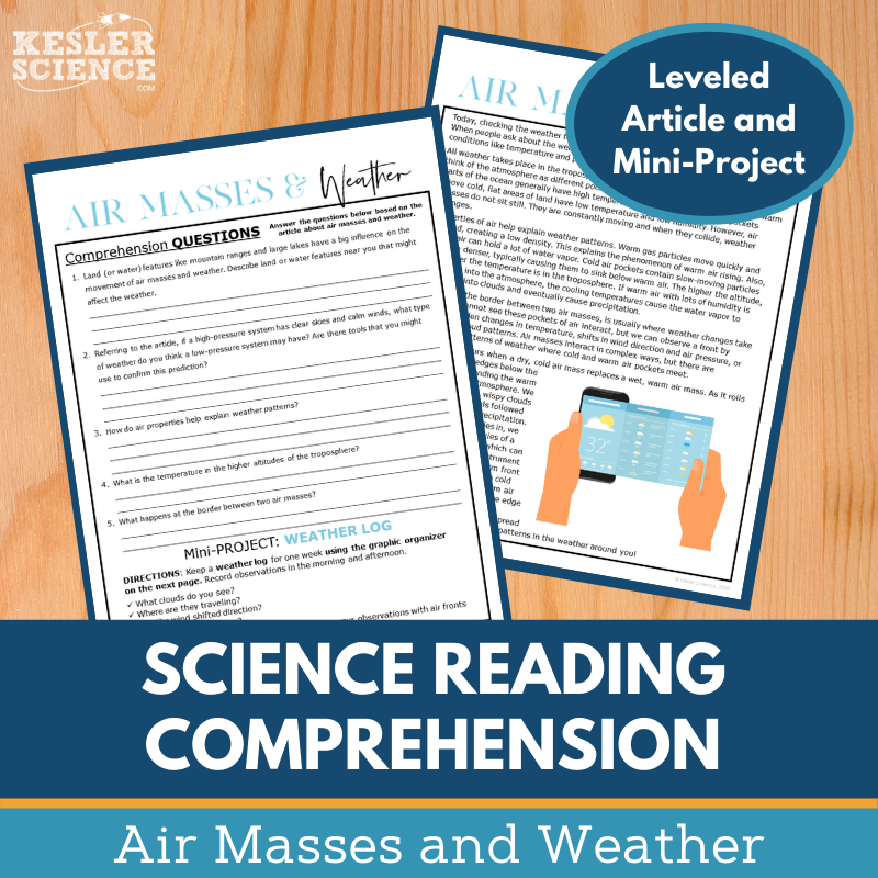 MS 6th 7th 8th Science Reading Comprehension Passages - VOL. 2 - Air Masses and Weather