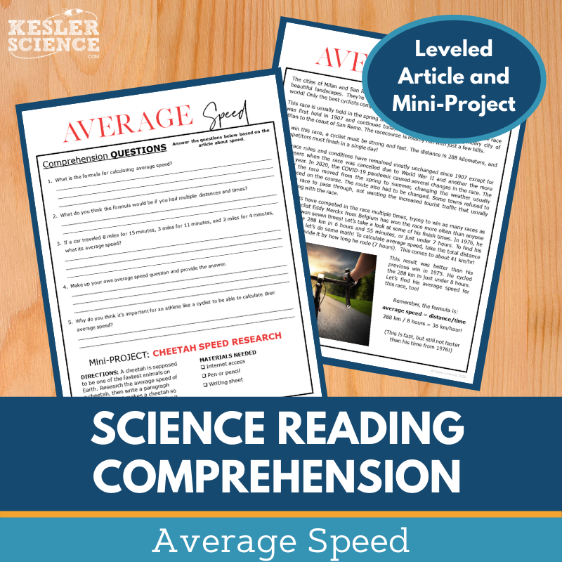 MS 6th 7th 8th Science Reading Comprehension Passages - VOL. 4 - Average Speed