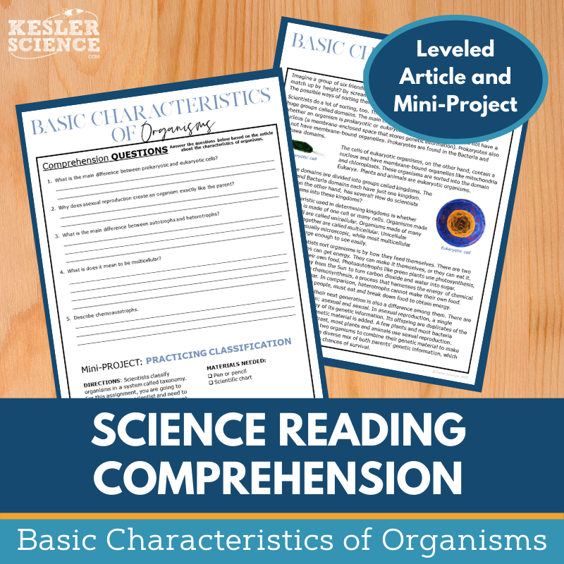 MS 6th 7th 8th Science Reading Comprehension Passages - VOL. 3 - Basic Characteristics Organism