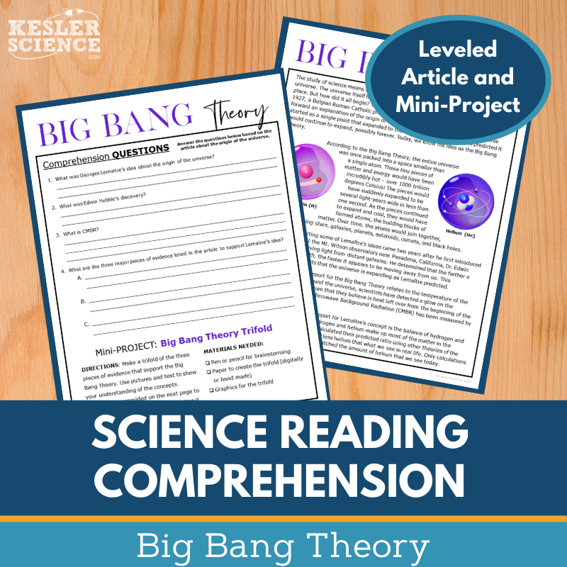 MS 6th 7th 8th Science Reading Comprehension Passages - VOL. 2 - Big Bang Theory