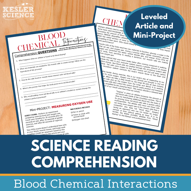 MS 6th 7th 8th Science Reading Comprehension Passages - VOL. 3 - Blood Chemical Interactions