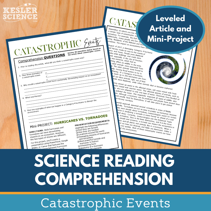 MS 6th 7th 8th Science Reading Comprehension Passages - VOL. 2 - Catastrophic Events