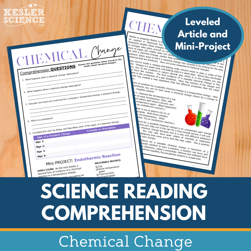 MS 6th 7th 8th Science Reading Comprehension Passages - VOL. 4 - Chemical Change