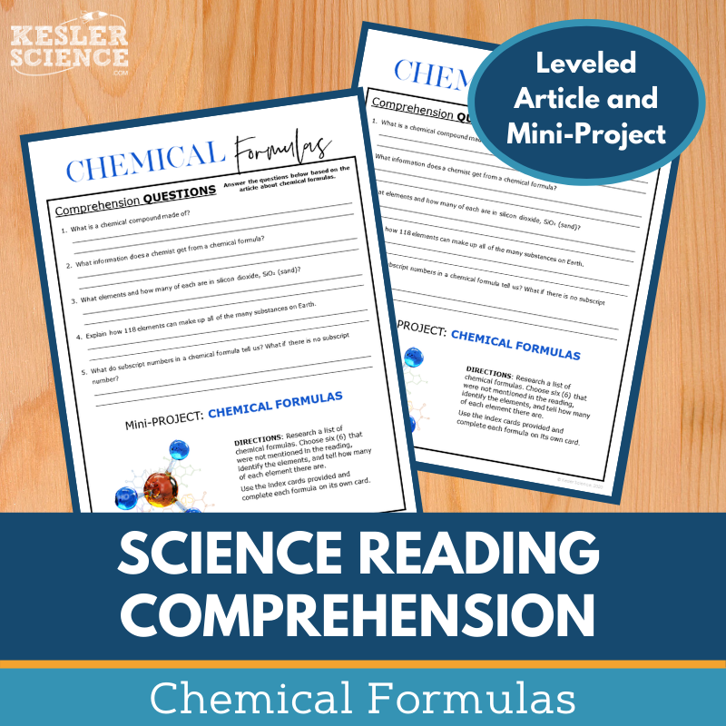 MS 6th 7th 8th Science Reading Comprehension Passages - VOL. 4 - Chemical Formulas
