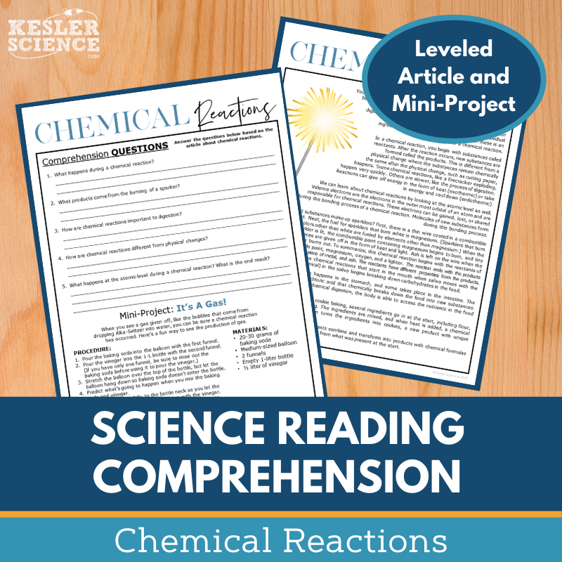 MS 6th 7th 8th Science Reading Comprehension Passages - VOL. 4 - Chemical Reactions