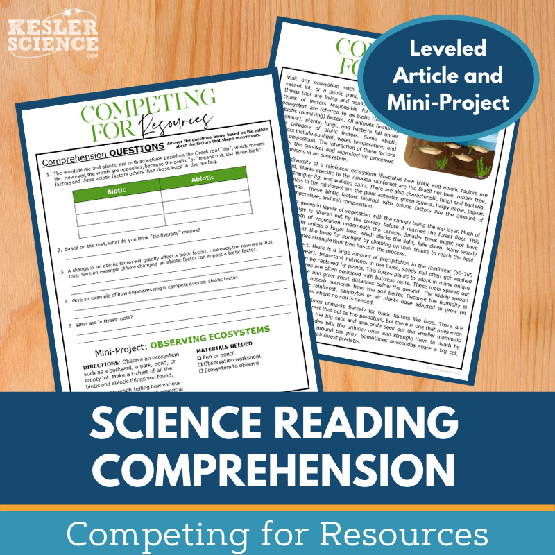 MS 6th 7th 8th Science Reading Comprehension Passages - VOL. 3 - Competing for Resources
