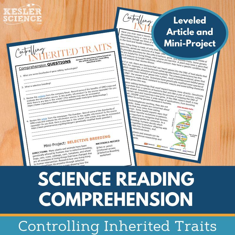 MS 6th 7th 8th Science Reading Comprehension Passages - VOL. 3 - Controlling Inherited Traits