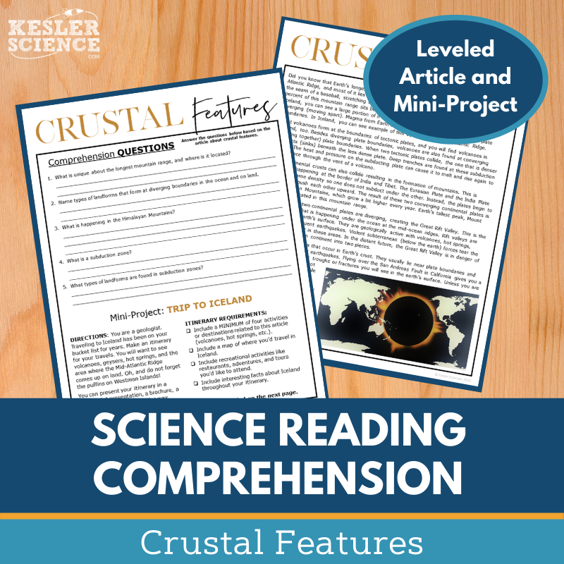MS 6th 7th 8th Science Reading Comprehension Passages - VOL. 2 - Crustal Features