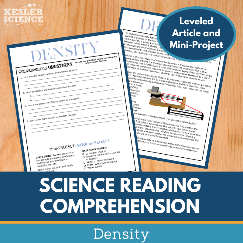 MS 6th 7th 8th Science Reading Comprehension Passages - VOL. 4 - Density