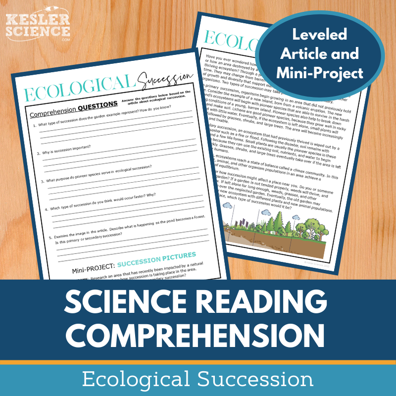 MS 6th 7th 8th Science Reading Comprehension Passages - VOL. 3 - Ecological Succession