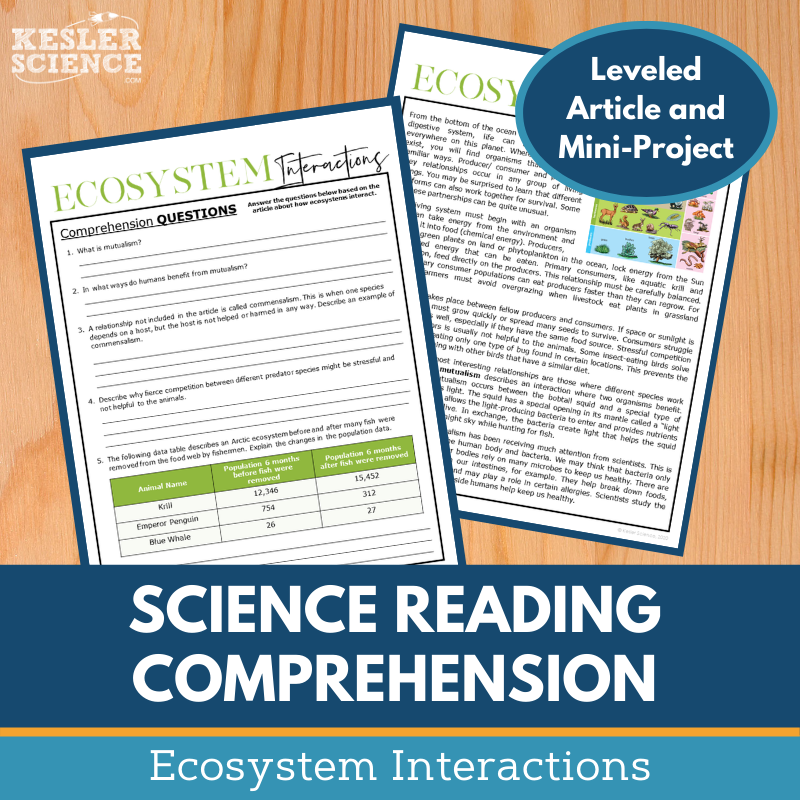 MS 6th 7th 8th Science Reading Comprehension Passages - VOL. 3 - Ecosystem Interactions