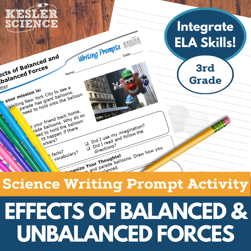 Writing Prompts - Effects of Balanced & Unbalanced Forces - 3rd Gr NGSS