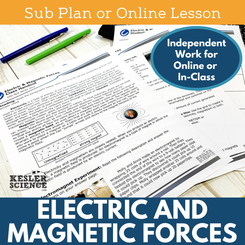 MS 6th 7th 8th - Electric and Magnetic Forces - Sub Plans
