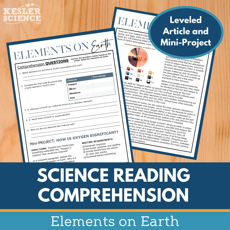 MS 6th 7th 8th Science Reading Comprehension Passages - VOL. 4 - Elements on Earth