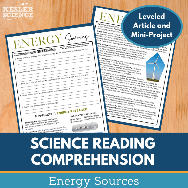 MS 6th 7th 8th Science Reading Comprehension Passages - VOL. 4 - Energy Sources