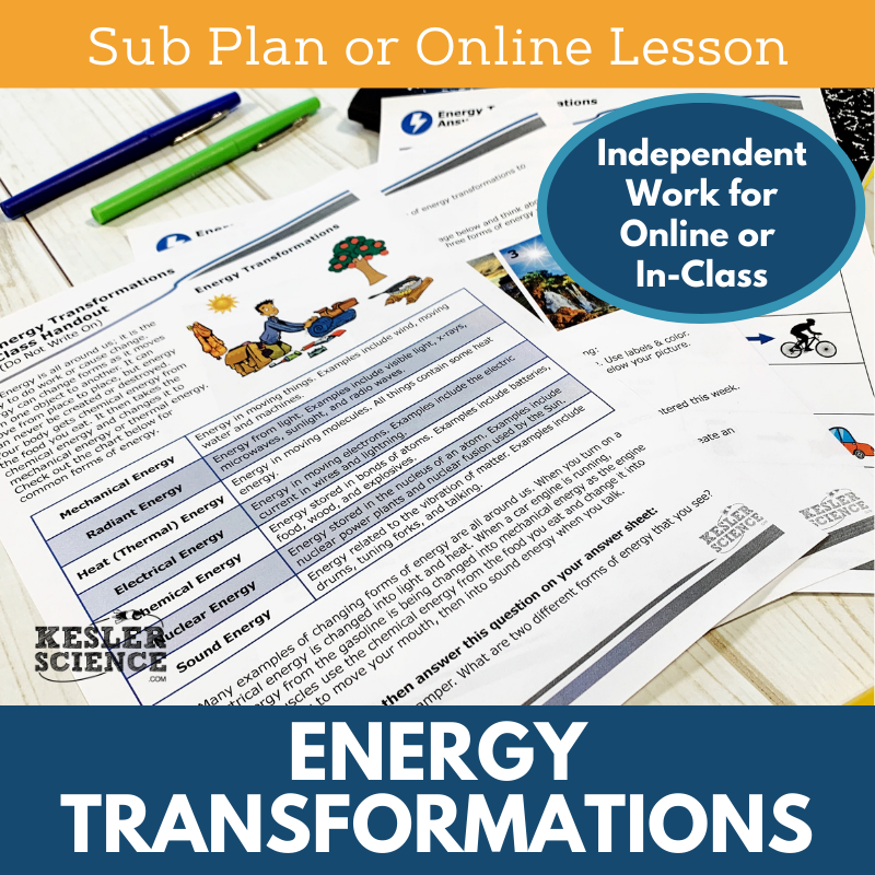 MS 6th 7th 8th - Energy Transformations - Sub Plans