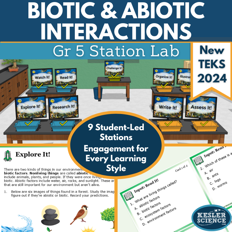 Biotic & Abiotic Interactions Student-Led Station Lab - Grade 5, New TEKS 5.12A
