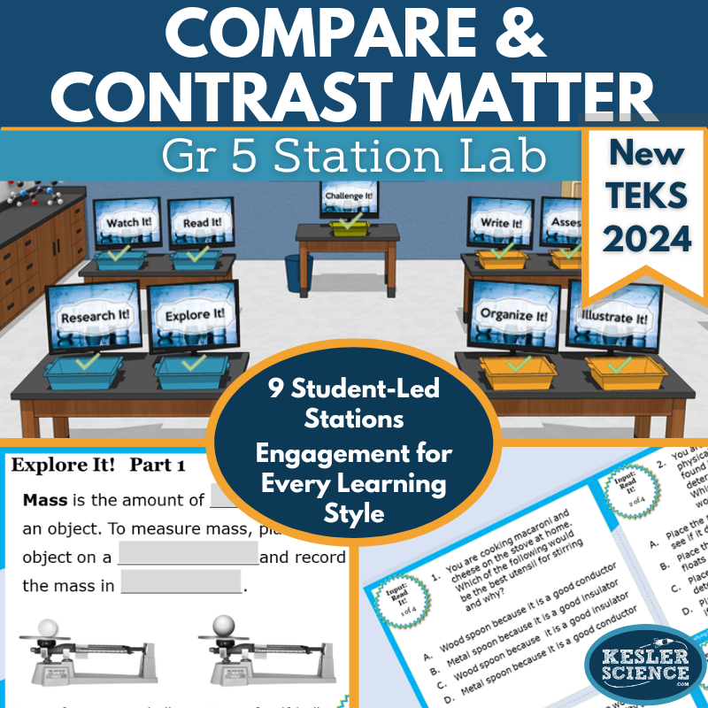 Compare & Contrast Matter Student-Led Station Lab - Grade 5, New TEKS 5.6A