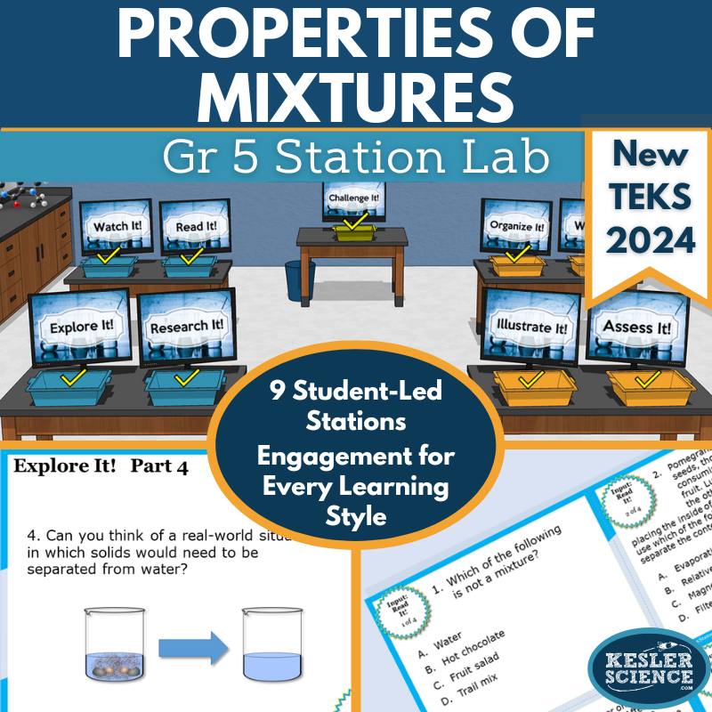 Properties of Mixtures Student-Led Station Lab - Grade 5, New TEKS 5.6B