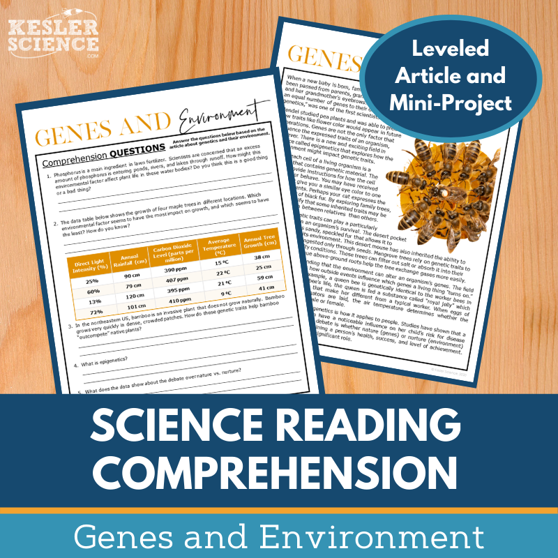 MS 6th 7th 8th Science Reading Comprehension Passages - VOL. 3 - Genes and Environment