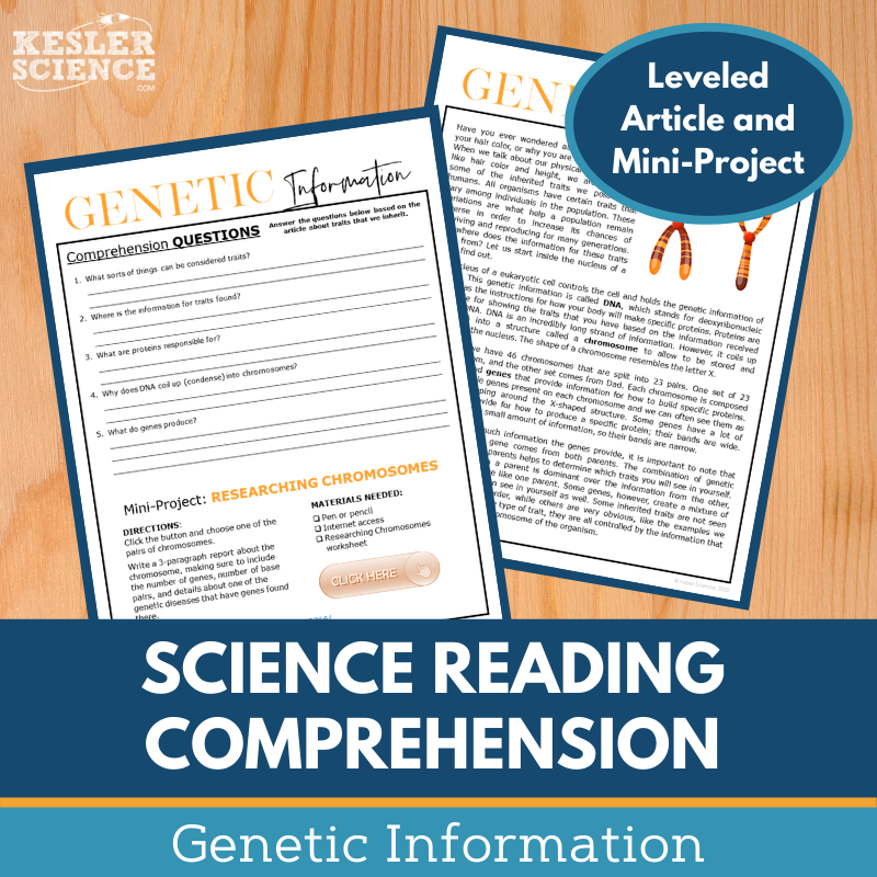 MS 6th 7th 8th Science Reading Comprehension Passages - VOL. 3 - Genetic Information