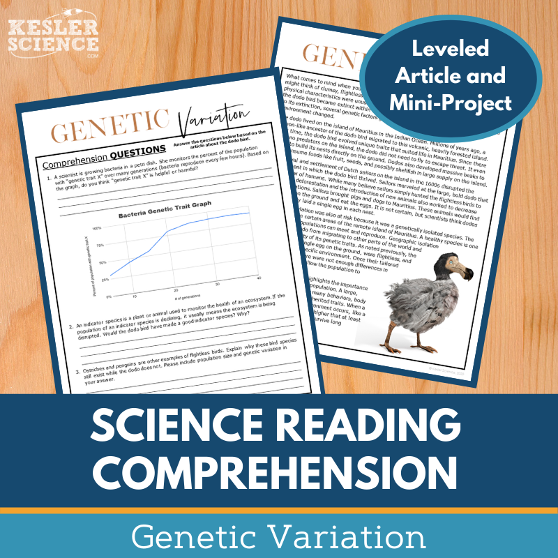 MS 6th 7th 8th Science Reading Comprehension Passages - VOL. 3 - Genetic Variation