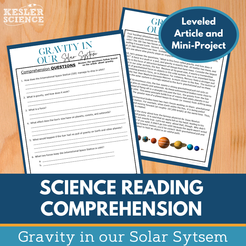 MS 6th 7th 8th Science Reading Comprehension Passages - VOL. 2 - Gravity in our Solar System