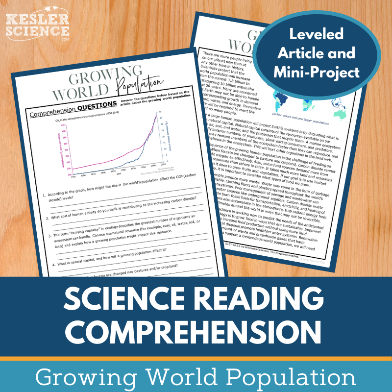 MS 6th 7th 8th Science Reading Comprehension Passages - VOL. 2 - Growing World Population