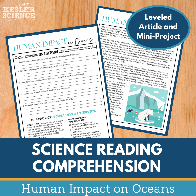 MS 6th 7th 8th Science Reading Comprehension Passages - VOL. 3 - Human Impact on Oceans