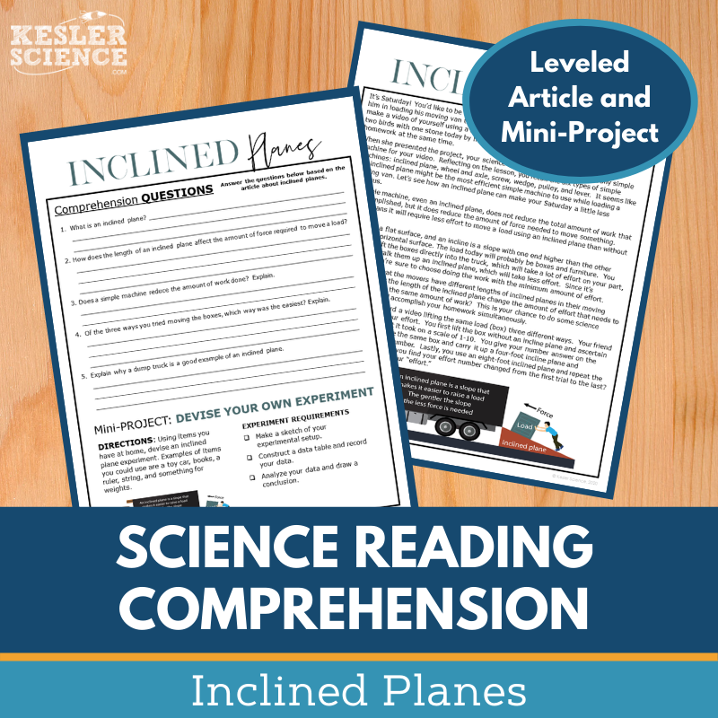 MS 6th 7th 8th Science Reading Comprehension Passages - VOL. 4 - Inclined Planes