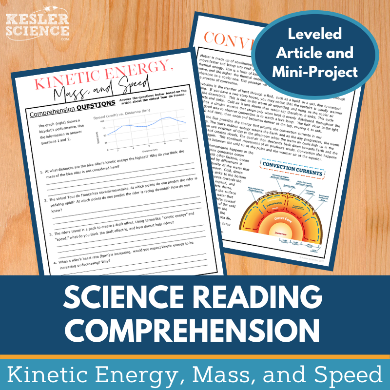MS 6th 7th 8th Science Reading Comprehension Passages - VOL. 4 - Kinetic Energy, Mass, & Speed