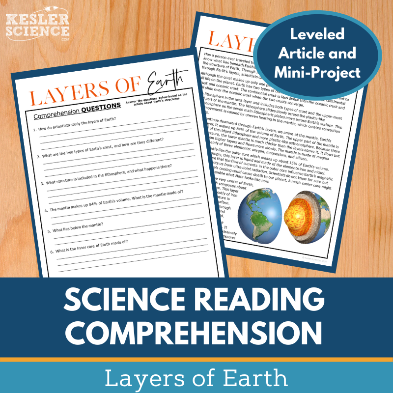 MS 6th 7th 8th Science Reading Comprehension Passages - VOL. 2 - Layers of Earth