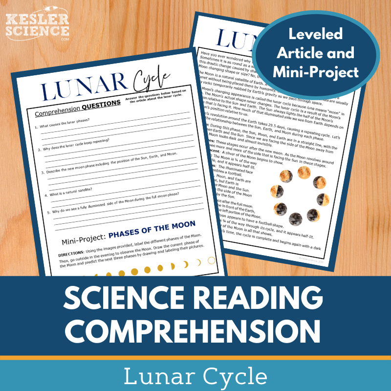 MS 6th 7th 8th Science Reading Comprehension Passages - VOL. 2 - Lunar Cycle