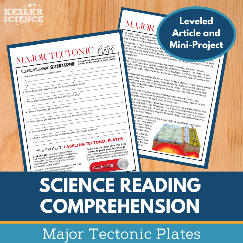 MS 6th 7th 8th Science Reading Comprehension Passages - VOL. 2 - Major Tectonic Plates