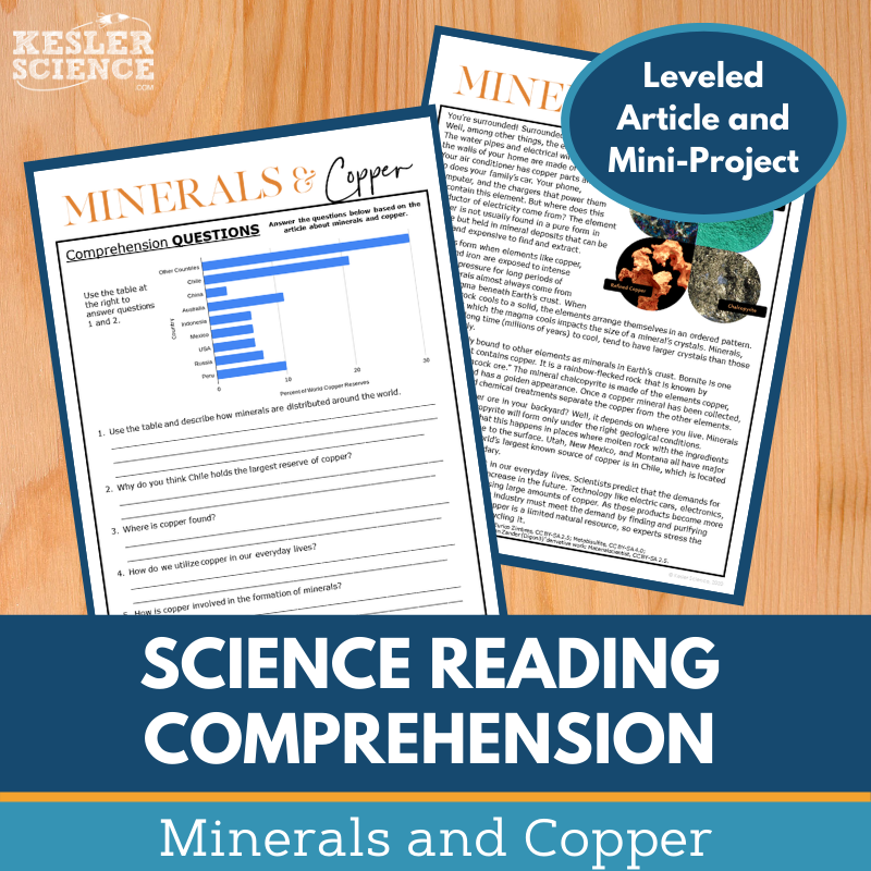 MS 6th 7th 8th Science Reading Comprehension Passages - VOL. 2 - Minerals and Copper