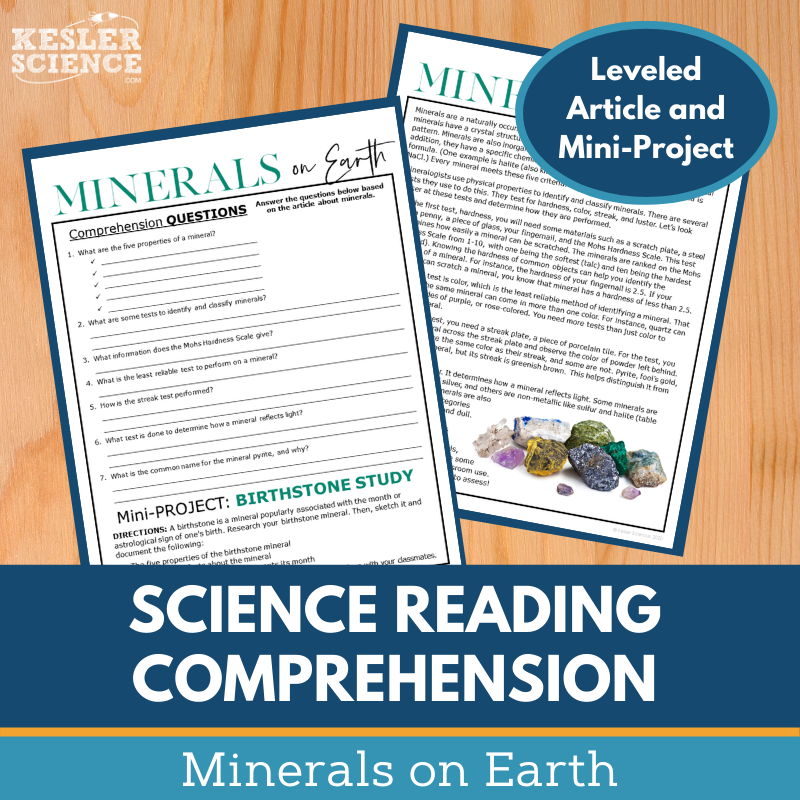 MS 6th 7th 8th Science Reading Comprehension Passages - VOL. 2 - Minerals on Earth