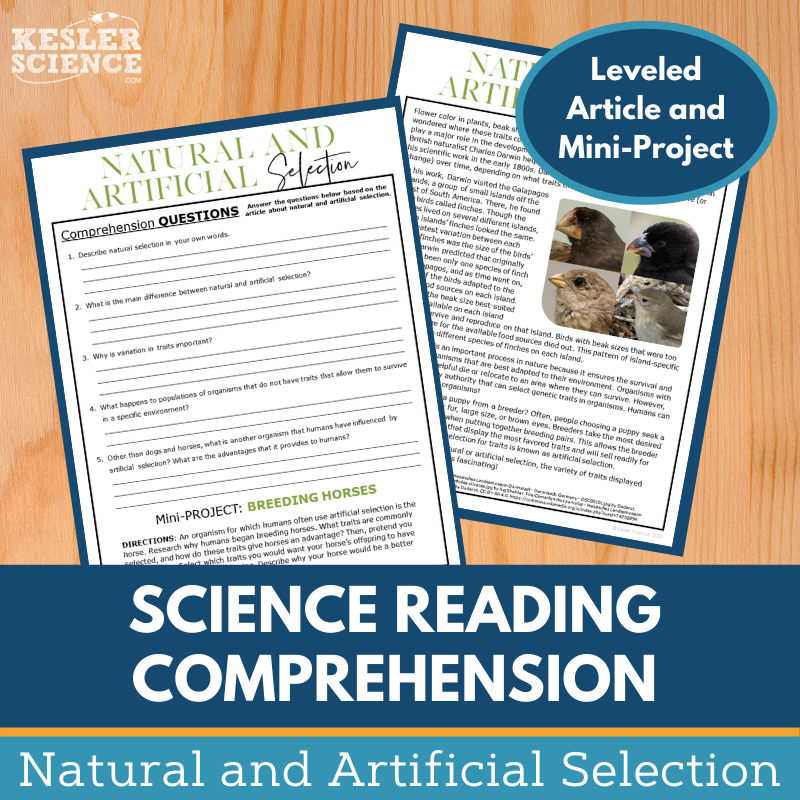 MS 6th 7th 8th Science Reading Comprehension Passages - VOL. 3 - Natural & Artificial Selection