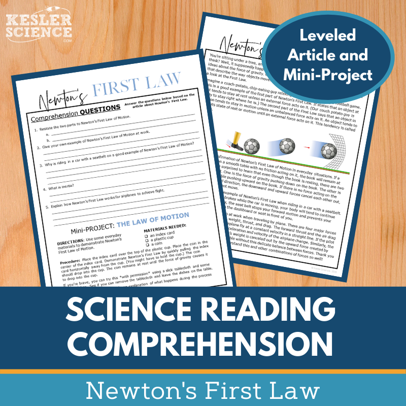 MS 6th 7th 8th Science Reading Comprehension Passages - VOL. 4 - Newton's First Law