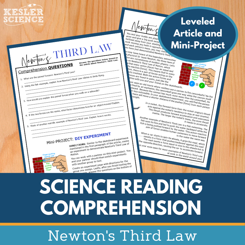 MS 6th 7th 8th Science Reading Comprehension Passages - VOL. 4 - Newton's Third Law
