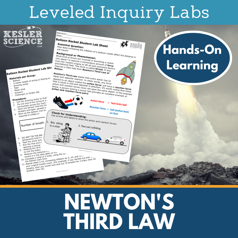 Newton's Third Law Inquiry Lab - NGSS MS PS2-1, TEKS 6-8