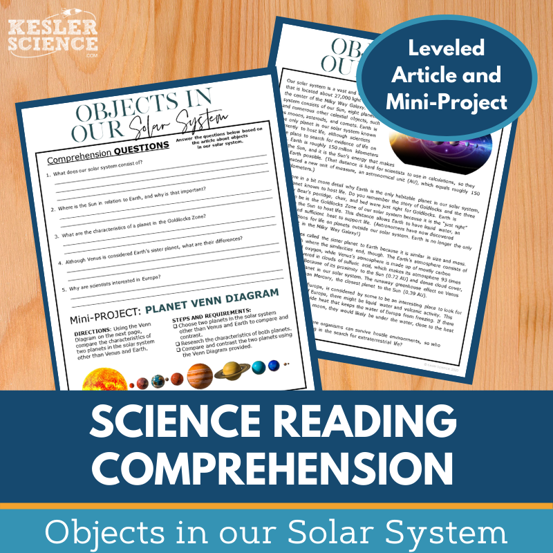 MS 6th 7th 8th Science Reading Comprehension Passages - VOL. 2 - Objects in our Solar System